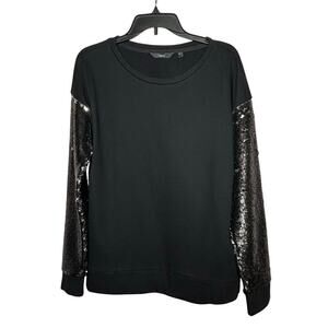 Next Women’s Black Sequined Full Sleeves Holiday Pullover Sweater Size Medium